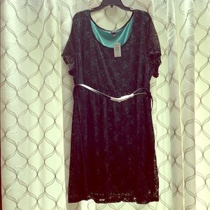 Brand New Torrid black lace over teal dress NWT!